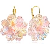 unixmoment Bohemian Handmade Colorful Resin Flower Floral Camellia Dangle Drop Leverback Earrings For Women