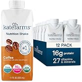 KATE FARMS Organic Nutrition Shake, Coffee, 16g Protein, 27 Vitamins and Minerals, Meal Replacement Shake, 11 oz (12 Pack)