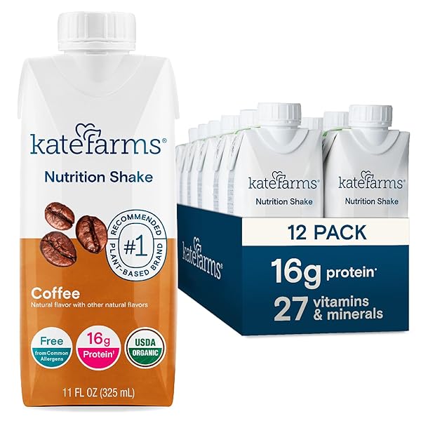 KATE FARMS ORGANIC NUTRITION SHAKE, COFFEE, 16G PROTEIN, 27 VITAMINS AND MINERALS, PROTEIN MEAL REPLACEMENT DRINK, PROTEIN SHAKE, 11 OZ (12 PACK)