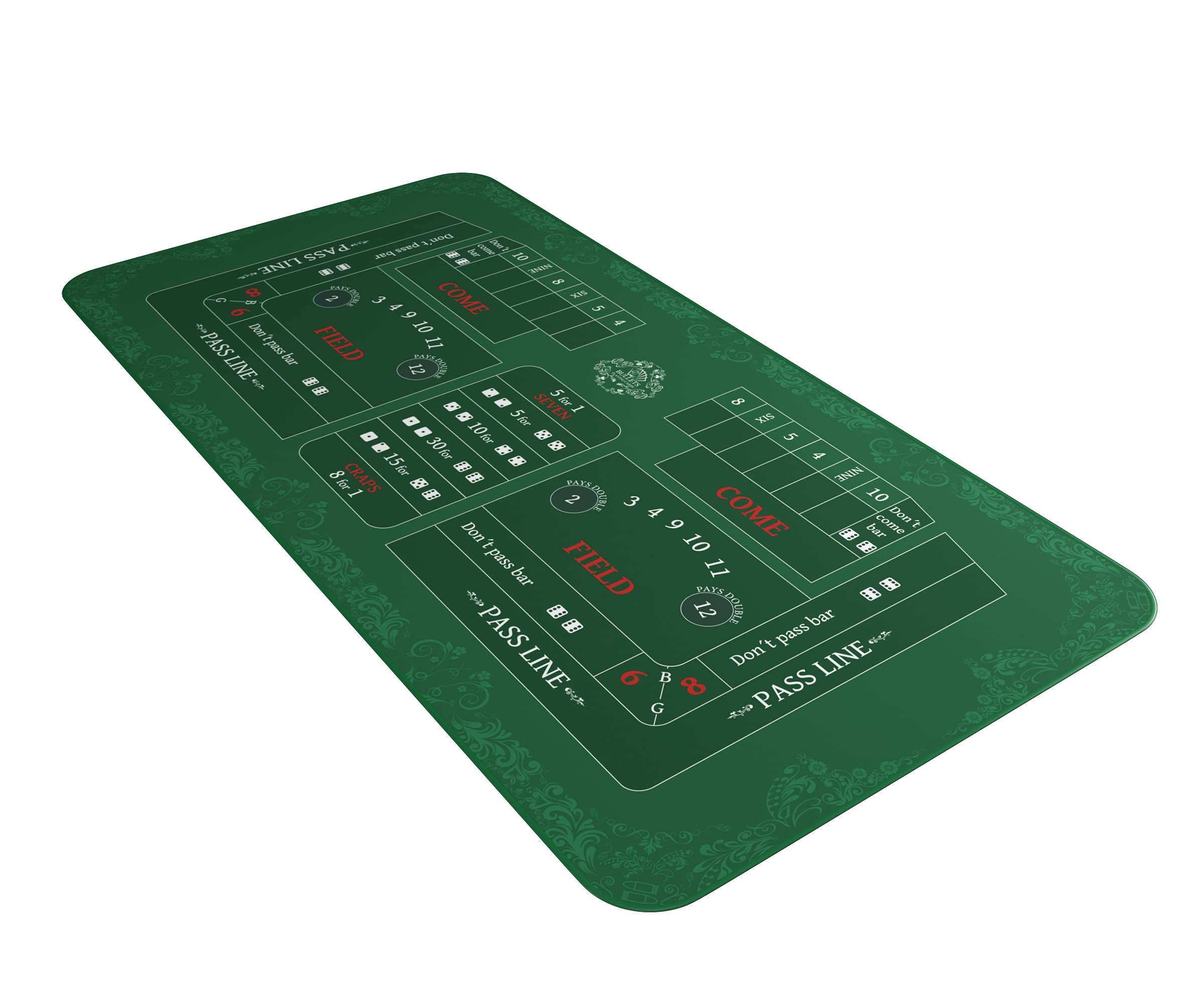 Bullets Playing Cards, Craps Mat in 180 x 90 cm, Table Mat for Real Casino Feeling