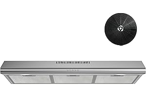 FIREGAS Under Cabinet Range Hood 36 inch with Ducted/Ductless Convertible, Slim Kitchen Stove Vent Hood, LED Light, 3 Speed Exhaust Fan, Reusable Aluminum Filter, Push Button,Charcoal Filter