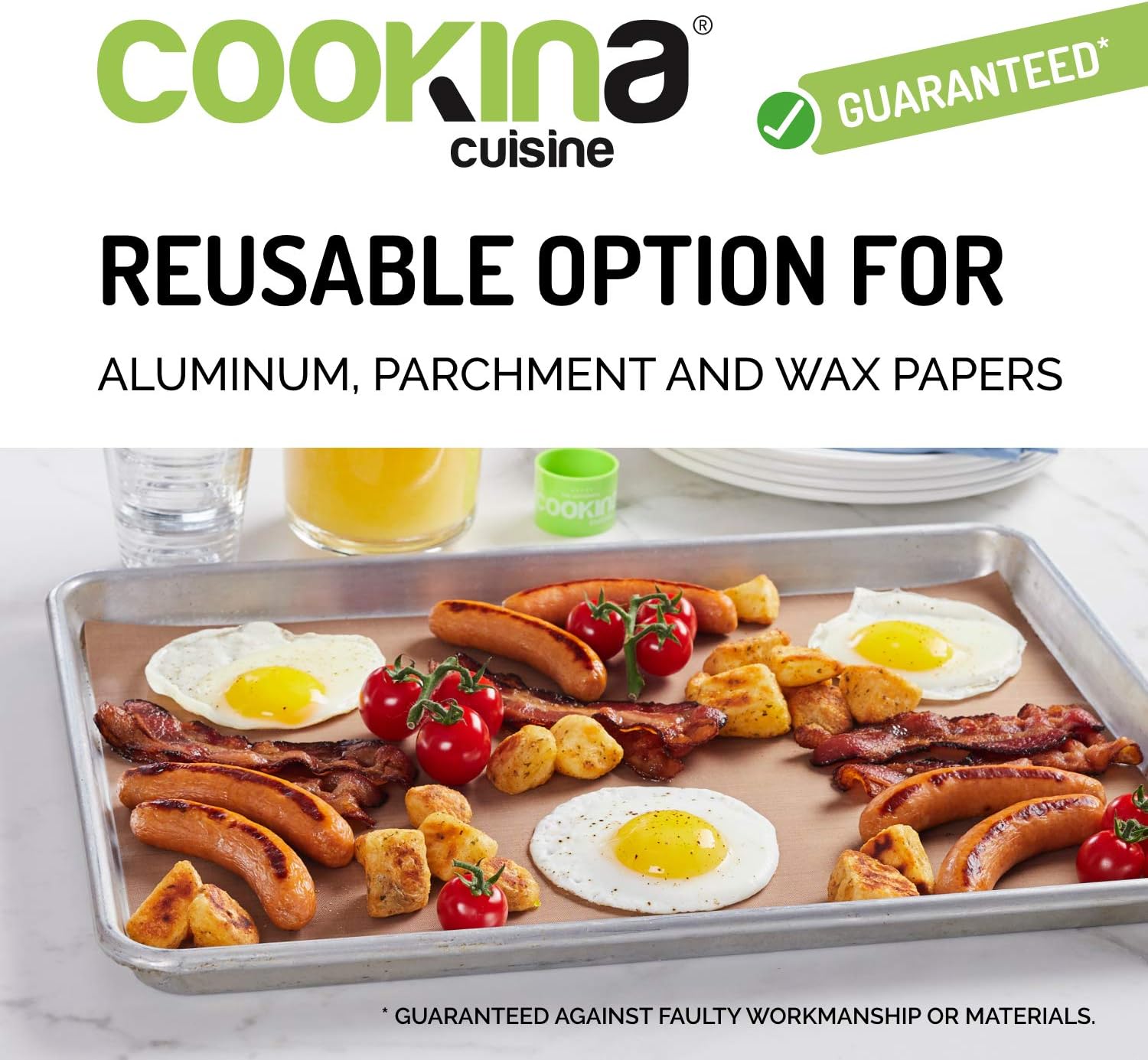 Amazon De Cookina Cuisine Reusable Baking Mat 100 Non Stick Easy To Clean Cooking Sheet For Gas Electric Toaster And Convection Ovens Beige