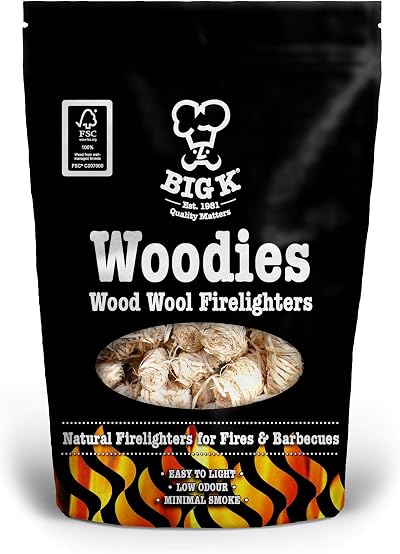 Big K Woodies Firelighters 24 Natural Wood Wool BBQ Fire Starters Quick Light
