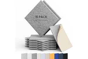 Berlai 15 Pack Acoustic Panels Self Adhesive Sound Proof Foam Panels, 12x12x0.4" High Density Sound Absorbing Panels, Square Acoustic Tiles for Recording Studio Home Theater Office Room(Light Gray)