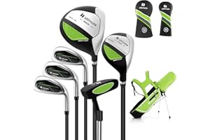 Tangkula 7 Pieces Junior Golf Club Set for Kids Age 11-13 Right Hand, Children’s Golf Clubs Set with #1 Driver & #4 Hybrid & #7/#9/#S Irons & Putter, Head Covers, Golf Stand Bag with Rain Hood