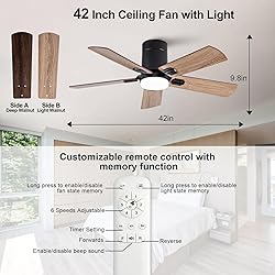 BOOMJOY 42 Inch Black Ceiling Fans with Lights and