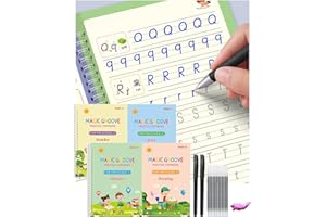 ACEES Large Reusable Handwriting Practice Copybooks, Grooved Writing Books for Kids, Calligraphy Workbooks for Preschoolers, Includes 4pcs Books Pencil Grips Magical Pens(11.4x8.3Inch)