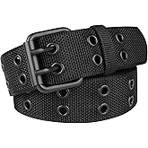 Drizzte Double Prong Belt Plus Size 39 to 71'' Black Grommet Nylon Belts for Men Women Unisex