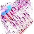 RAEEIKPHZ Unicorn Fan Makeup Brush Set,Crystal Sparkles Blue Blush Powder Fan Lip Eye Shadow Eyebrow Eye Blender Brush in Set