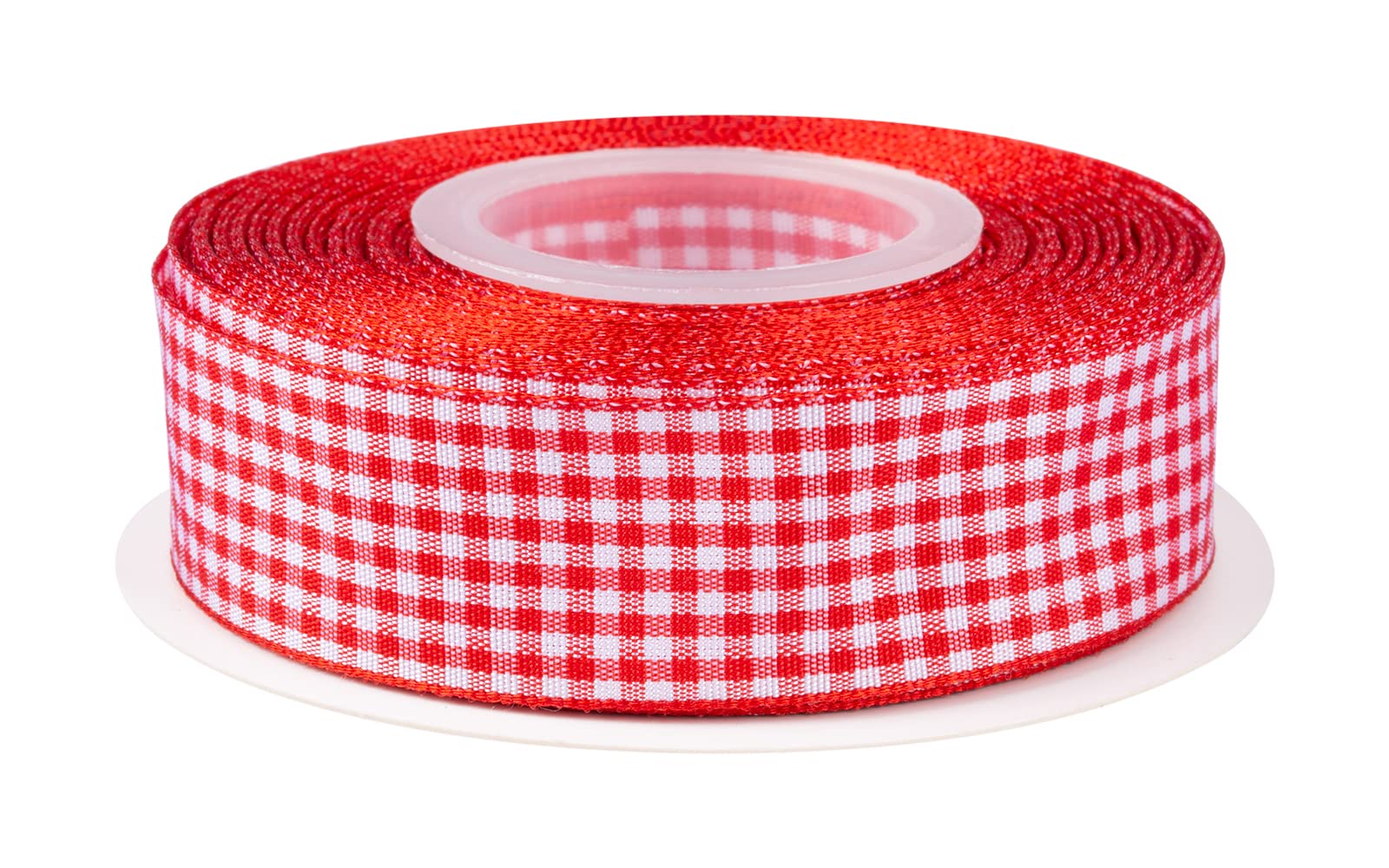 Ribbonitlux Gingham Ribbon, 25mm X 22 Meters, Plaid Checkered Ribbon with Woven Edge, Buffalo Straped Ribbon for DIY Crafts Decoration, Flower Bouquet Wrapping Home Decoration (Red Black)