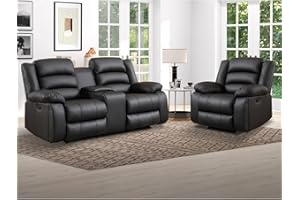 EBELLO Faux Leather Manual Reclining Sofa Set, Recliner Chair, Loveseat, Black