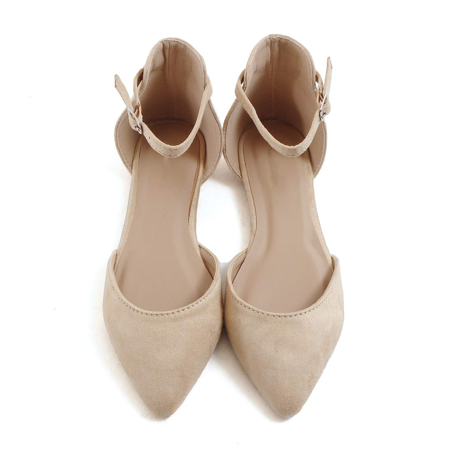 Guilty Heart Womens D'Orsay Pointy Toe Ankle Strap Buckle Comfort Ballerina Ballet Flats Shoes (7 M US, Nude Suede) - Image 3