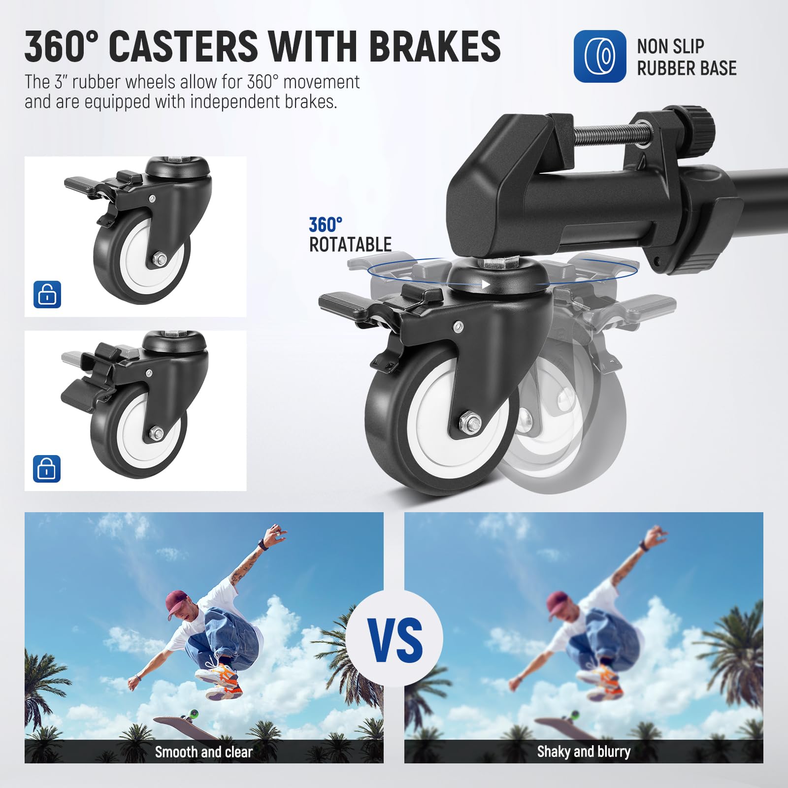 NEEWER Photography Tripod Dolly, Heavy Duty 50lbs Capacity Tripod Wheels with 3