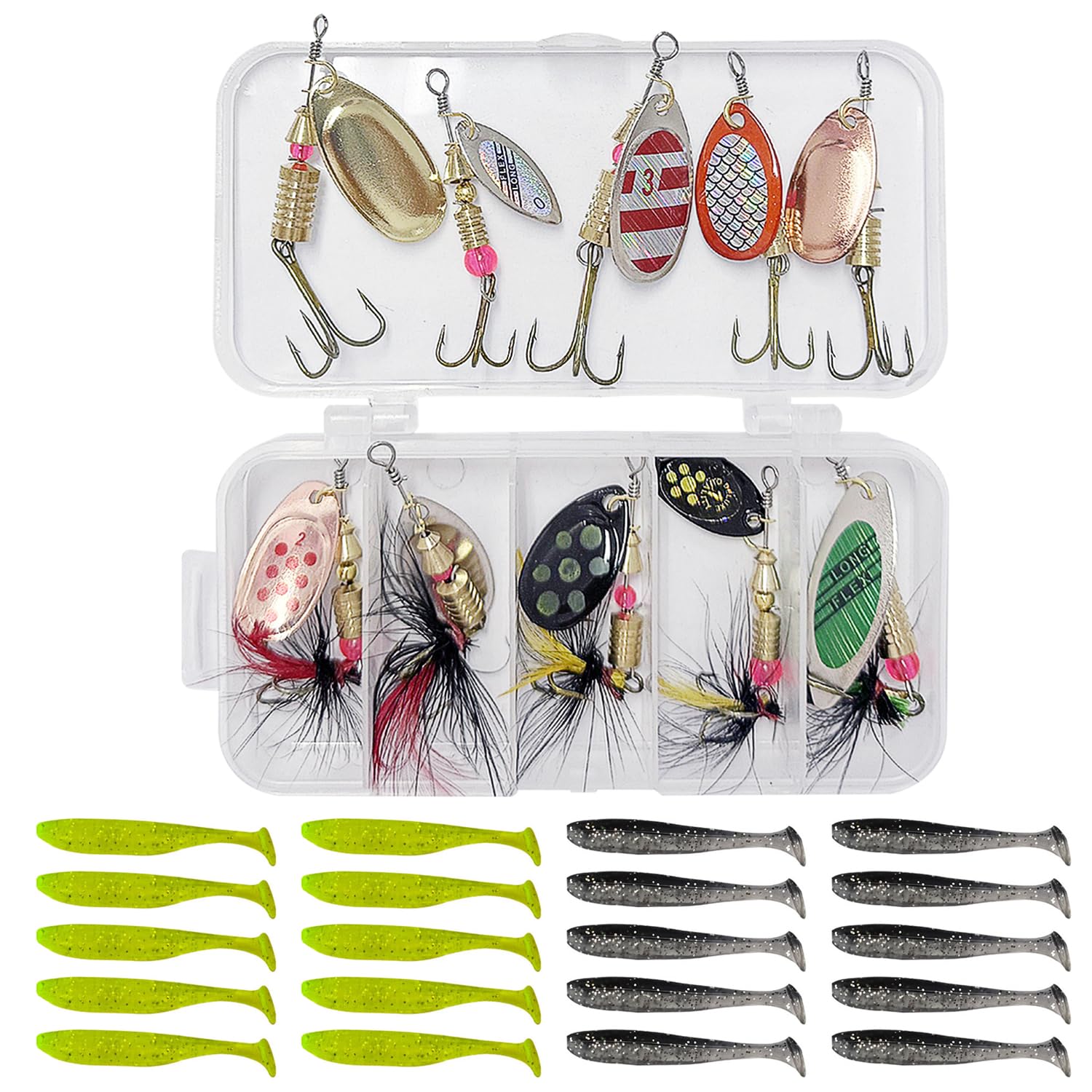 1 Box Spinner Bait Set, 20 Soft Baits, Swivels, Fishing Tools & Accessories - Perfect Gifts for Enthusiasts