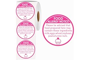 500pcs Allergy Sticker for Cake 2 Inch Pink Allergen Labels Food Safety Stickers for Bakery, Party,Restaurants