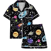 Schbbbta Boys Silk Pajamas Button Down Sleepwear Satin Nightwear 2 Pcs Pj Set