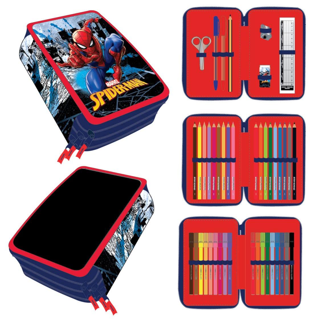 CERDÁ LIFE'S LITTLE MOMENTS - School Pencil Case 3 Compartments Child Spiderman | Includes All School Supplies Needed for Preschool and Primary School - Official Marvel License