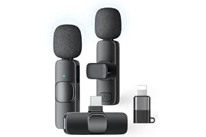 2 Pack Wireless Lavalier Microphone for iPhone iPad and Android Phone, Lapel Mic Plug and Play Wireless Mic Noise Reduction Mini Microphone for Video Recording Interview Podcast Vlog YouTube Tiktok