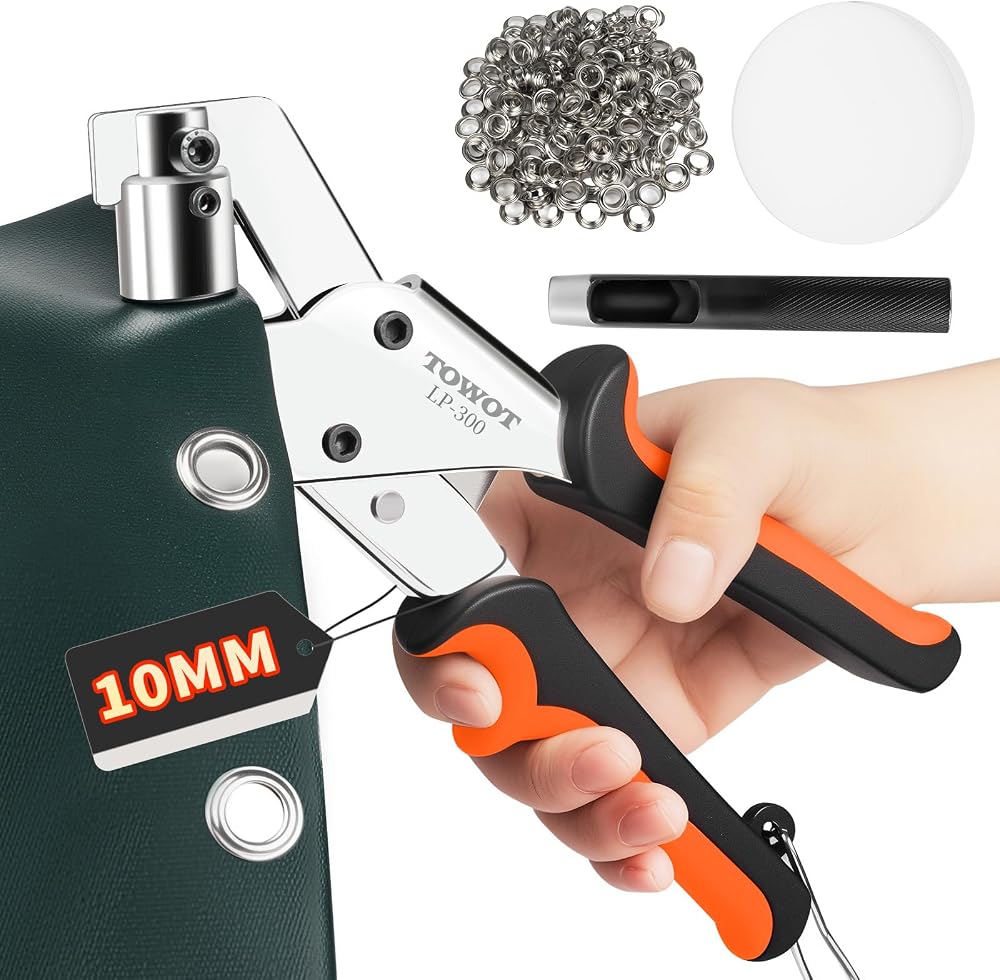 TOWOT Grommet Eyelet Punch Kit 500x 10mm Eyelets Handheld Press Tool