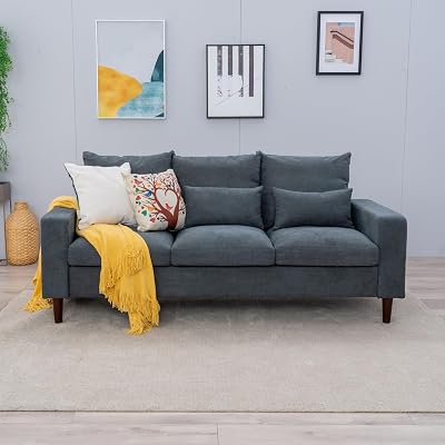 Panana 3 Seater Linen Upholstered Fabric Sofa Couch Gray New