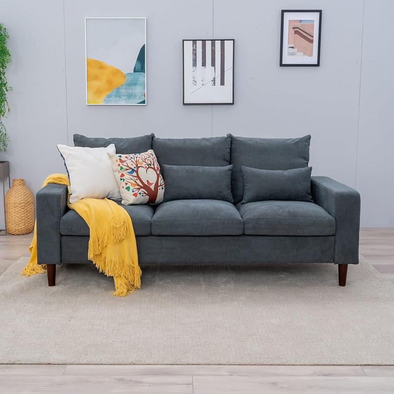 Panana 3 Seater Linen Upholstered Fabric Sofa Couch Gray New
