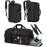 RAINSMORE Gym Bag for Men, 45L Sports Travel Duffel Bag with Shoe & Laptop Compartment, Gym Workout Backpack Carry On Weekender Bag Overnight Backpack for Travel, Black