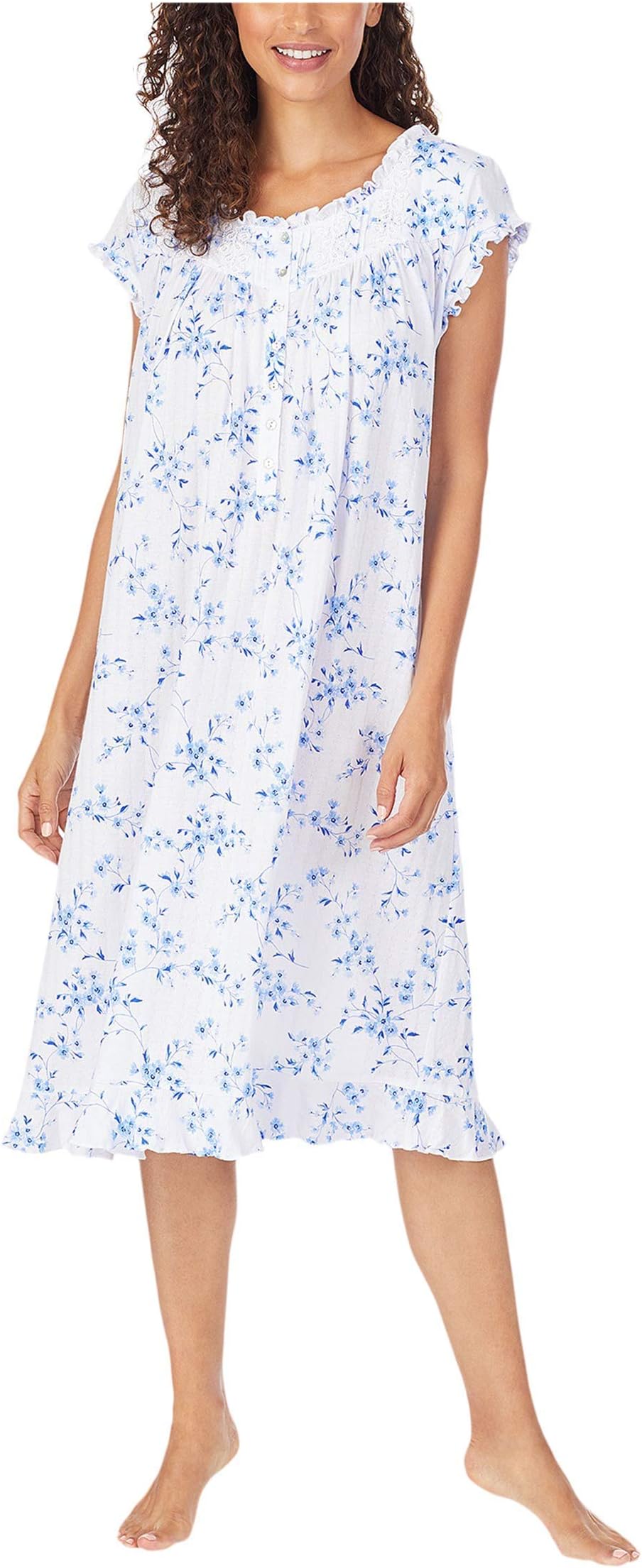 Cotton Modal Pointelle Knit Cap Sleeve Waltz Nightgown