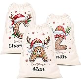 Coifrok Personalized Santa Sack with Initial & Name for Kids Customized Christmas Bags Drawstring Custom Large Christmas Gift Bags for Holiday Presents Santa Bag