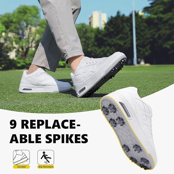 DARIBOM GOLF SHOES MENS WOMENS, SPIKED, WATERPROOF, CUSHIONING GOLF SPORT SNEAKERS (WHITE,44)