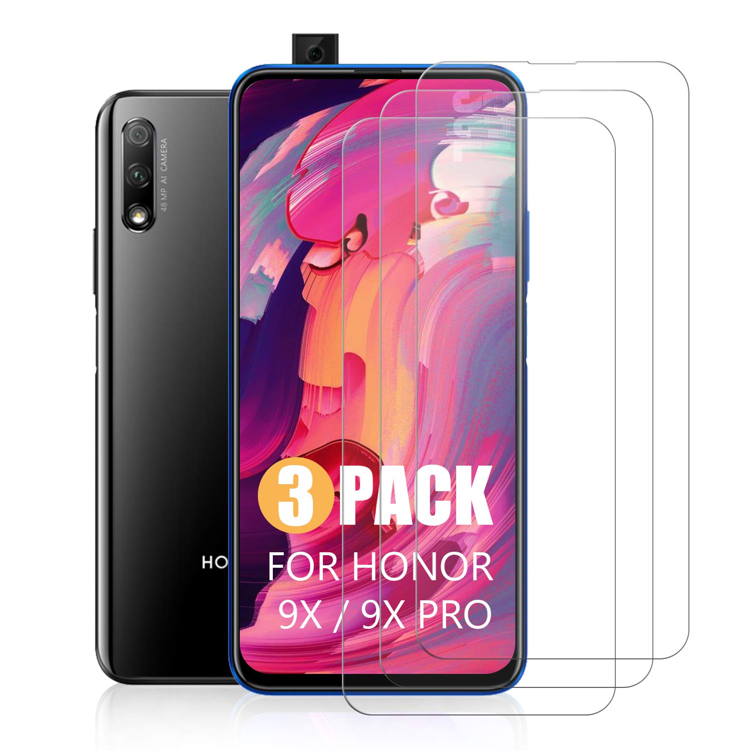SCL Screen Protector for HONOR 9X Screen Protector Huawei P Smart Z Tempered Glass HONOR 9X Pro [3-Pack], [2.5D Rounded Edge Glass Film, Easy Installation, Bubble-free, 9H Hardness]