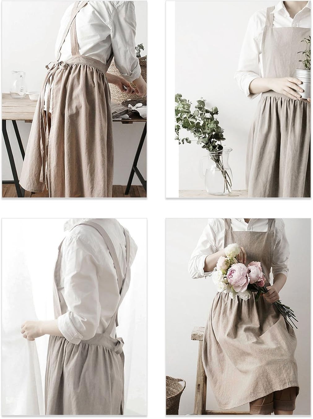 Nanxson Women Cotton Linen Bib Apron Cross Back Work Apron for Cooking, Baking, Crafting, Flower Arrangement CF3046: Clothing