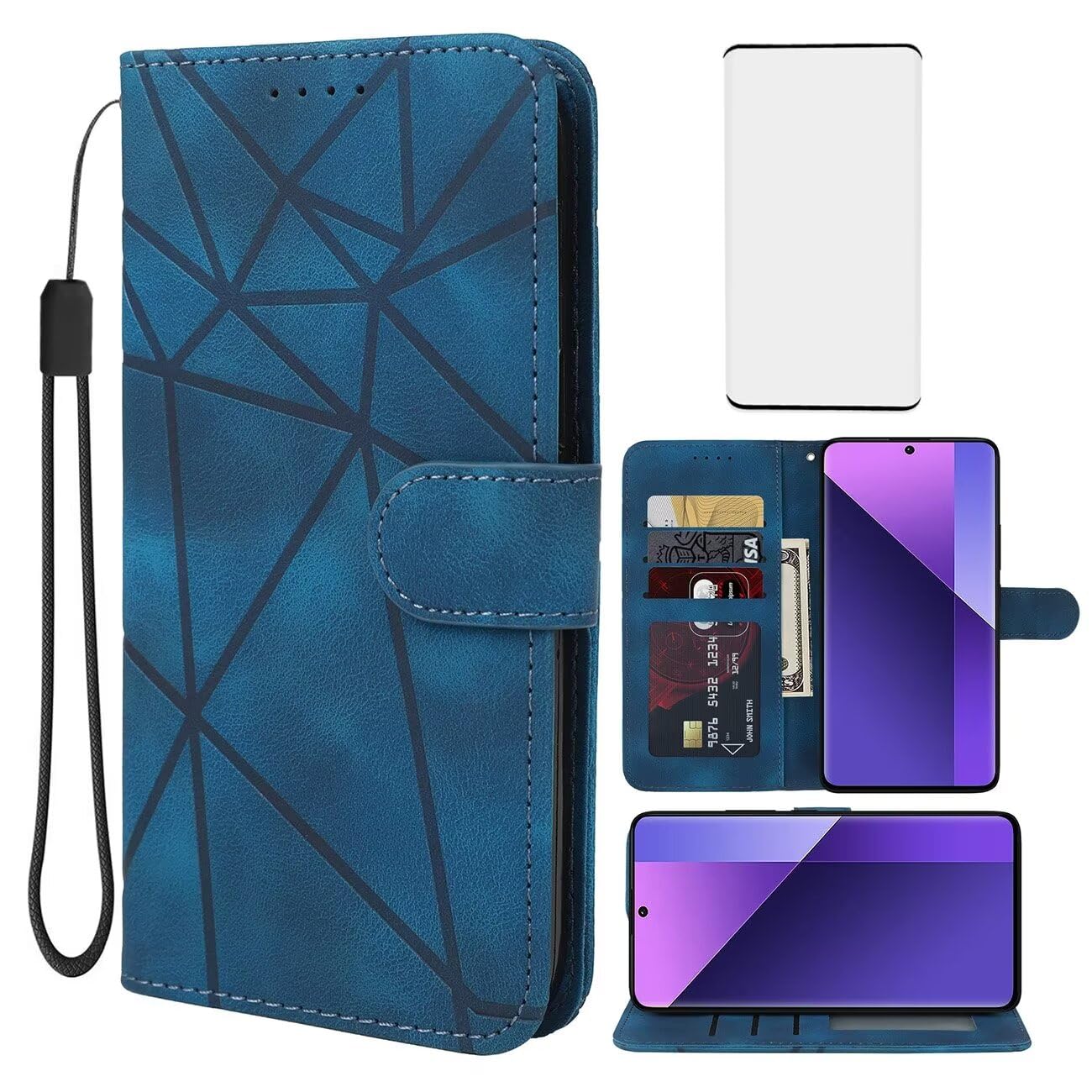 Wanyuexes Case for Redmi Note 13 Pro+ 5G/Note 13 Pro Plus 5G Wallet Case with Tempered Glass Screen Protector, Leather Flip Credit Card Holder Stand Phone Cover for Xiaomi Redmi Note 13 Pro+ 5G Blue