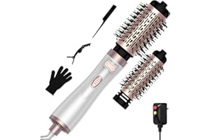 Hair Dryer Brush, Big 3-in-1 Rotating Round Hot Air Spin Brush Set with 2 Brushes (2" & 1.5"), Negative Ionic Blow Volumizer,