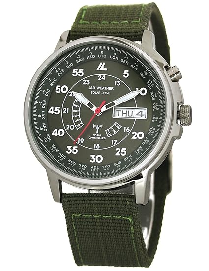 Lad Weather solar-betriebene Armbanduhr für Herren und Damen, mit Radio, Zeitzonen-Anzeige, geeignet für Arbeit und Reisen, e