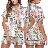 HAGOMA Funny Graphic Pajamas for Women Set Button Down Short Sleeve Top and Shorts Pjs Sets Sleepwear