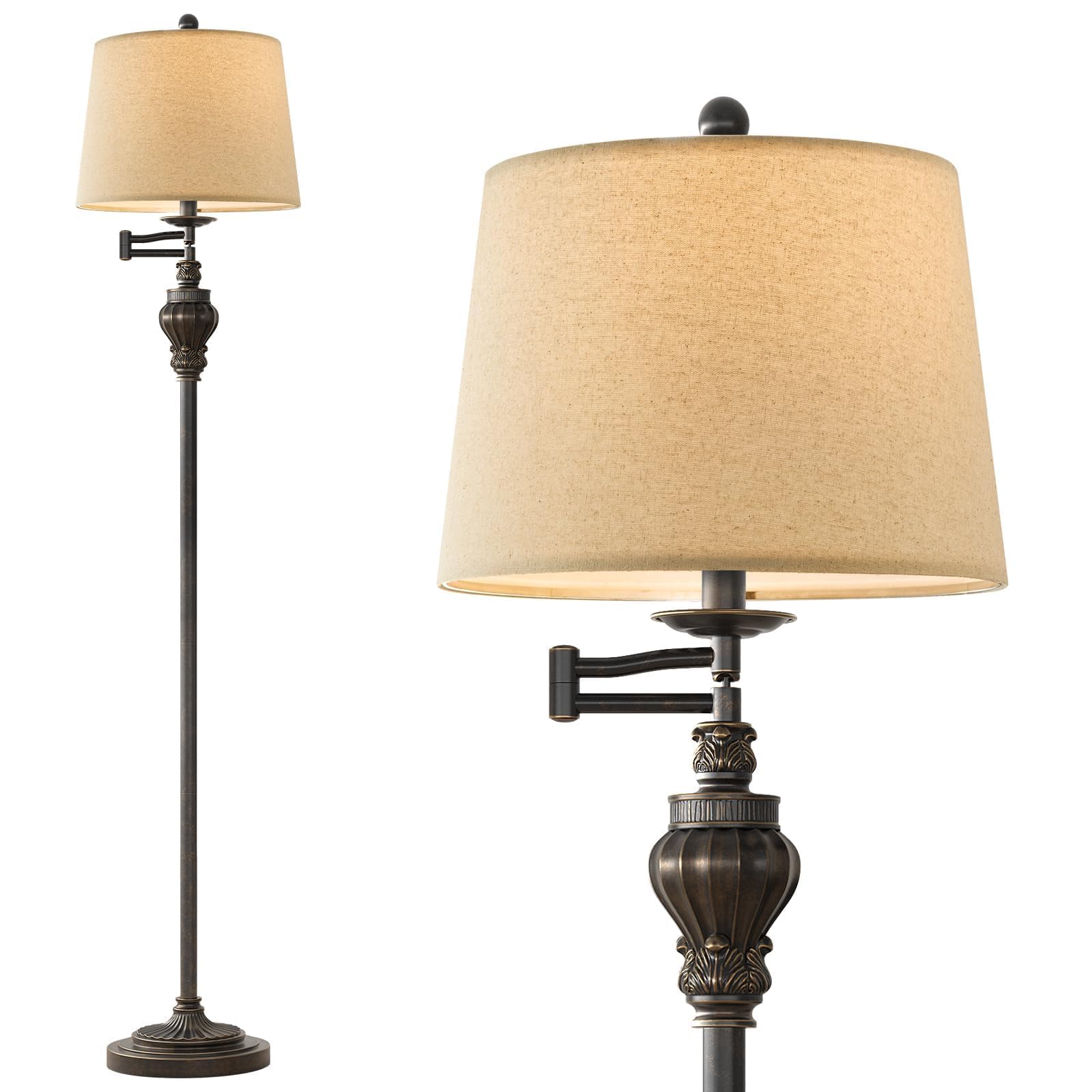 Photo 1 of G-SAFAVA 61" Vintage Floor Lamp with 350° Adjustable Swing Arm, Standing Lamp for Bedroom Living Room Bedside Nightstand Retro Farmhouse Mid Century Lamp Light Home Décor Office Gifts