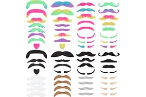 64 Pcs Fake Mustaches, Self Adhesive Moustaches for Masquerade Costume Performance, Halloween, Christmas Cosplay