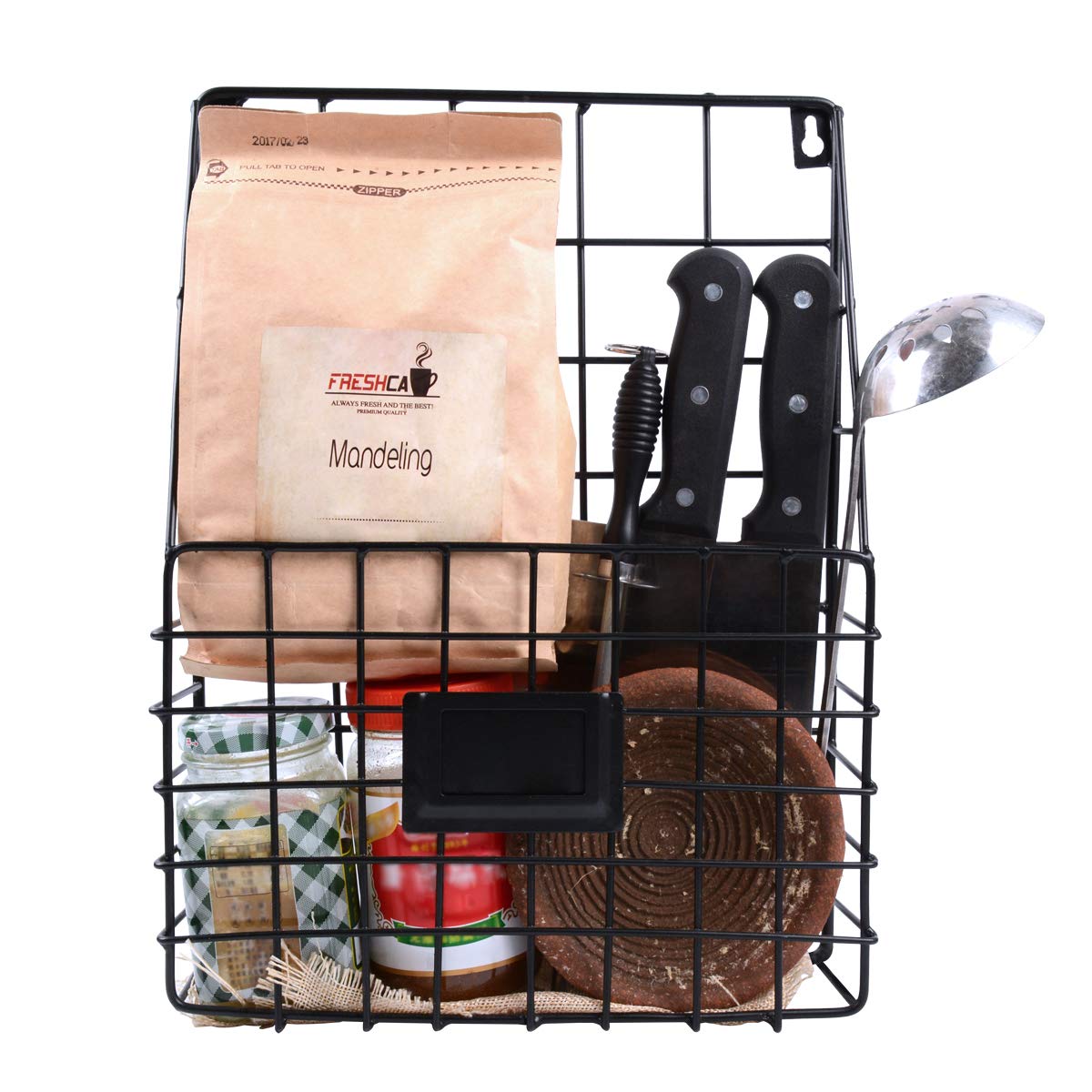 Pulatree Wall File Holder, Multi Purpose Wall Mount Hanging Folder Mail Organizer with Rail Metal Wire Baskets Hooks Rustic Industrial Style Black