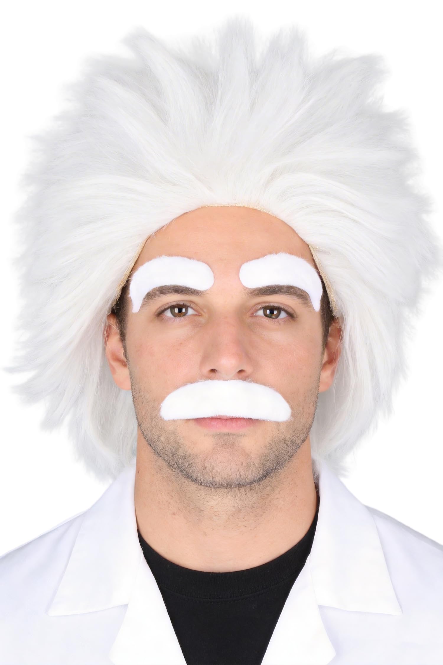 LeMarnia Mens White Short Curly Wig and Beard Halloween Costume Cosplay Wig