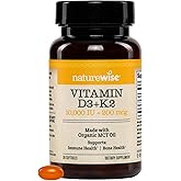 NatureWise Vegan Vitamin D3 + K2 in Organic Coconut MCT Oil - Natural D3 10000IU + Natural K2 200mcg - High Absorption Bone Support - Non-GMO - USA Manufactured - 30 Softgels[30-Day Supply]
