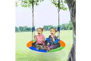 DEROFIT 40 Inch Flying Saucer Tree Swing for Kids,750lb Round Indoor Outdoor Swing Set with Foam Handle,Circle Swing with Steel Frame Adjustable Rope,Easy to Install 750lb Weight Capacity