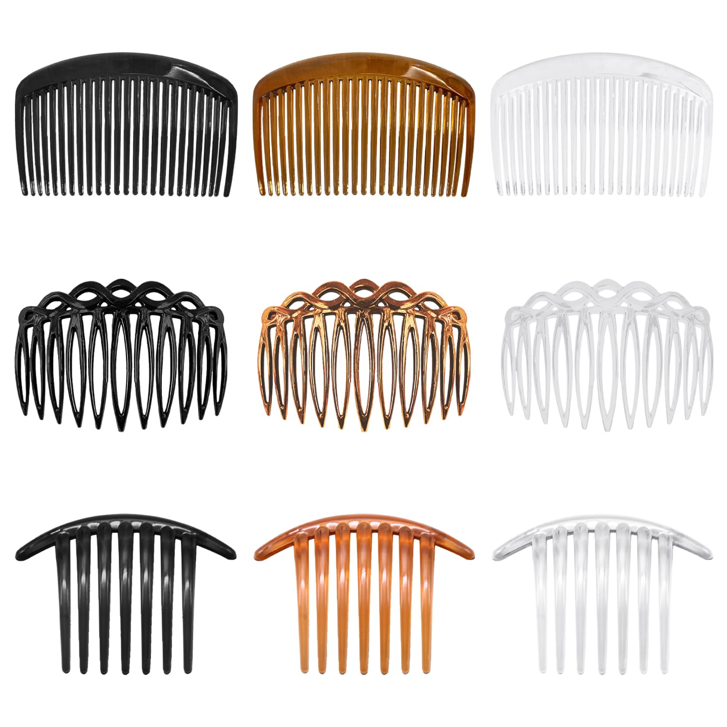 MAXQUU 9 PCS Hair Combs Slides, Women's Hair Accessory for Styling, Decorative Hair Comb, Hair Clip, Strong Hold, Smooth Hair Comb (Black, Brown and Transparent White)