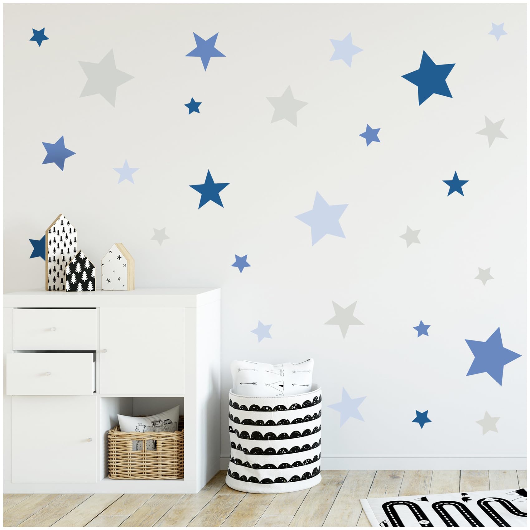 yabaduu Y050-2 120 Star Stickers in Set on 4 DIN A4 Sheets Pastel Sticker Wall Stickers 9-2 cm Each Star Wall Sticker Decoration for Children's Room Baby Room for Boys Girls Blue