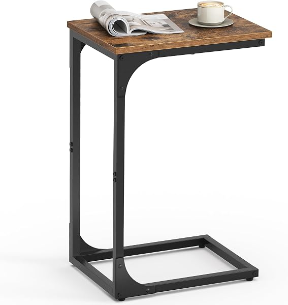 VASAGLE C-Shaped End Table, Small Side Table for Couch, Sofa Table with Metal Frame for Living Room, Bedroom, Bedside, Rustic