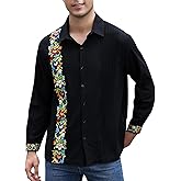 Mexican Shirts for Men Guayabera Cinco De Mayo Fiesta Traditional Embroidered Collared Button Up Long Sleeve