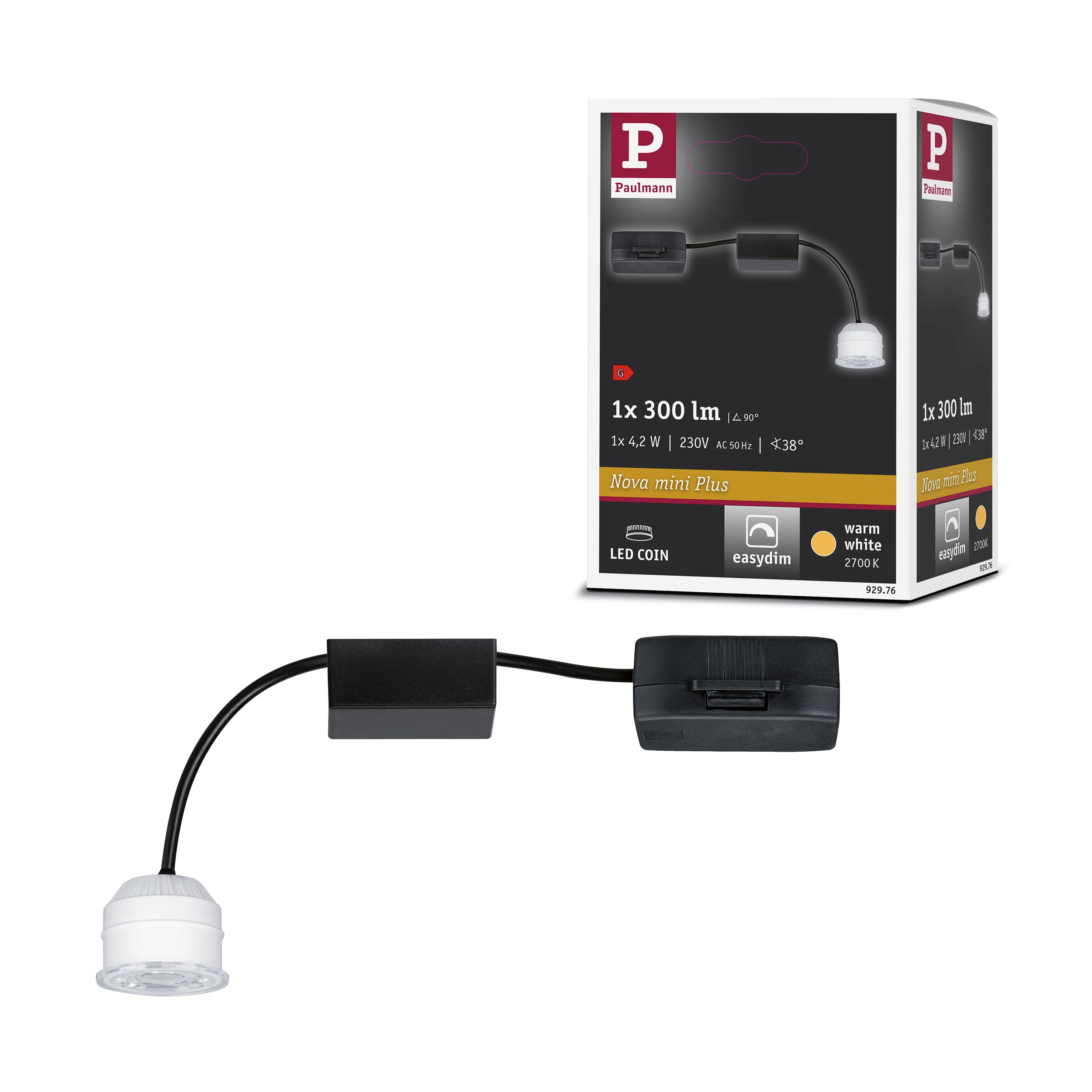 Paulmann 92976 Nova mini Plus LED recessed luminaire Single Coin EasyDim Round 4.2 watts dimmable recessed Ceiling Spotlight recessed lamp Warm White 2700 K