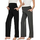 Ecavus Women's Maternity Wide/Straight Versatile Comfy Palazzo Lounge Pants Stretch Pregnancy Trousers with Pockets