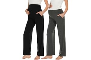 Ecavus Women's Maternity Wide/Straight Versatile Comfy Palazzo Lounge Pants Stretch Pregnancy Trousers with Pockets