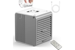 Portable Mini Air Conditioner,BIESQYA 3-in-1 Personal Small Ac Unit Cooler, 3 Speed USB Powered Desk Fan,Swamp Evaporative Windowless Humidifier for Room Office Camping Car,Grey