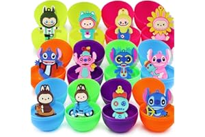 iMiibel 12 Pack Stuffed Easter Eggs Prefilled with Cartoon Animal Characters，2.8" Plastic Easter Eggs Filled with Bunny Toys,Perfect for Party Basket Stuffers Fillers